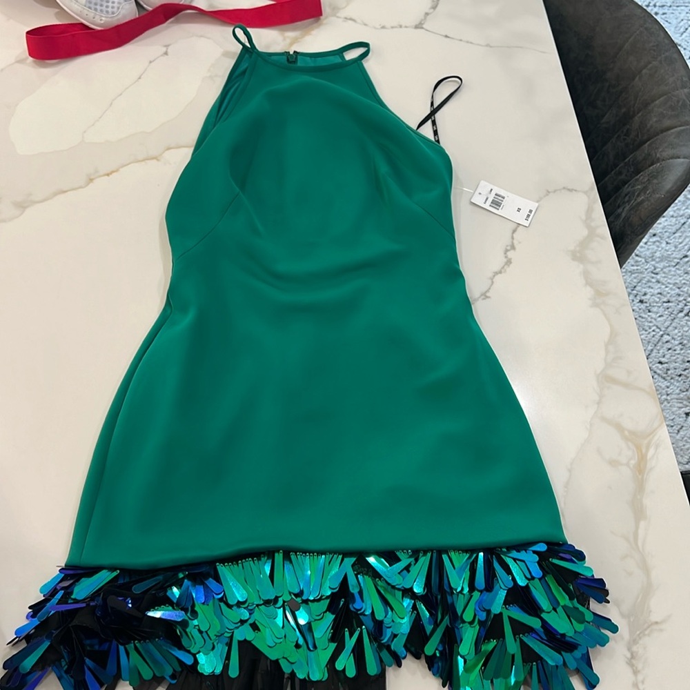 Green Sho dress new with tags with sparkle fringe on bottom